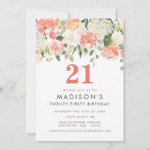 21ème invitation d'anniversaire de filles florales