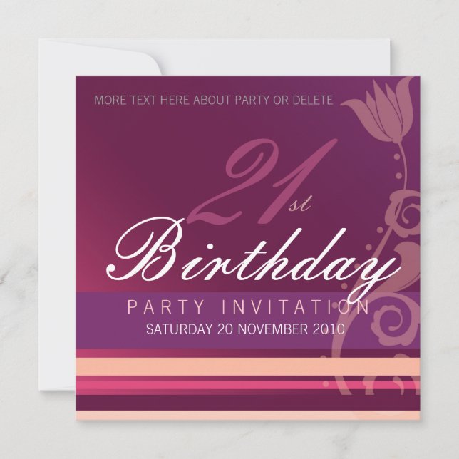 21ème Invitation florale de fête d'anniversaire (Devant)