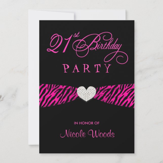21ème Invitations de fête d'anniversaire - zèbre (Devant)