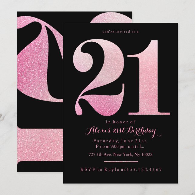 21èmes invitations d'anniversaire de parties (Devant / Derrière)