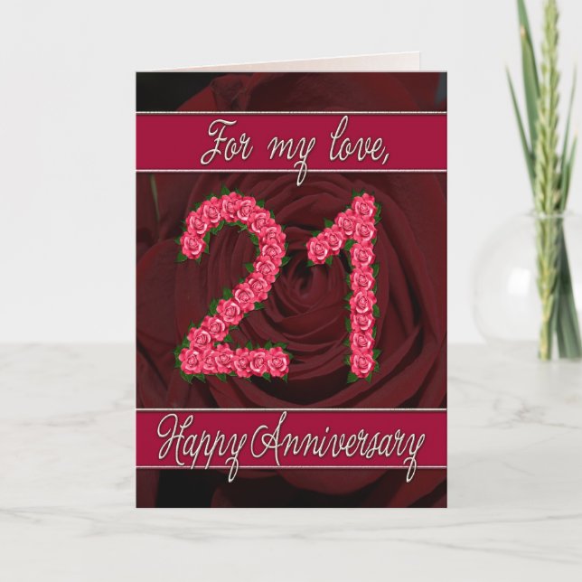 21st anniversary card with roses and leaves (Front)