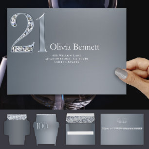 21st Anniversary Diamond Number Nine Silver Gray Envelope