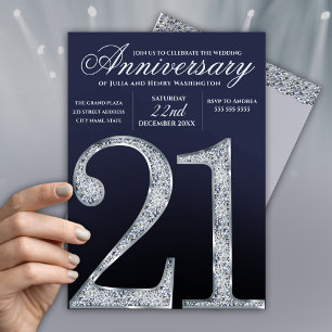 21st Anniversary Diamond Silver Dark Blue Years Invitation