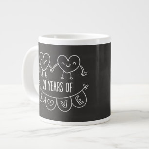 21st Anniversary Gift Chalk Hearts Large Coffee Mug