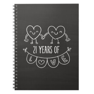 21st Anniversary Gift Chalk Hearts Notebook