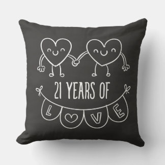 21st Anniversary Gift Chalk Hearts Throw Pillow