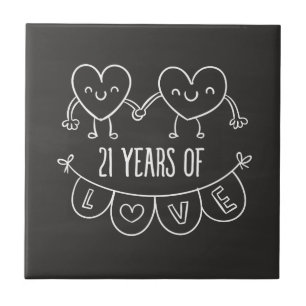 21st Anniversary Gift Chalk Hearts Tile