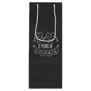 21st Anniversary Gift Chalk Hearts Wine Gift Bag