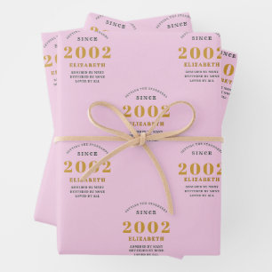 21st Birthday 2002 Add Name Pink Grey Wrapping Paper Sheet