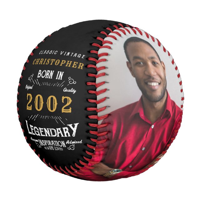 21st Birthday 2002 Monogram Name Photo Legendary Baseball (Angled)