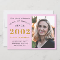 21st Birthday 2002 Name Photo Pink Grey Invitation