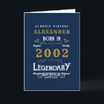 21st Birthday 2002 Vintage Blue Legend Greeting  Card<br><div class="desc">A personalized classic birthday greeting card. Add the name to this vintage retro style blue, white and gold design for a custom card. Easily edit the name and year with the template provided. The Wonderful custom gift. More gifts and party supplies for that party celebration available with the "Legendary" design...</div>