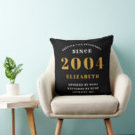 21st Birthday 2004 Black Gold lady's Personalized Throw Pillow<br><div class="desc">A personalized classic throw pillow design for that birthday celebration for special person born in 2004. Add the name to this vintage retro style black, white and gold design for a custom birthday gift. Easily edit the name and year with the template provided. A wonderful custom birthday gift. More gifts...</div>
