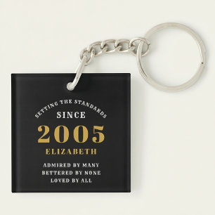 21st Birthday 2005 Black Gold Personalized Keychain