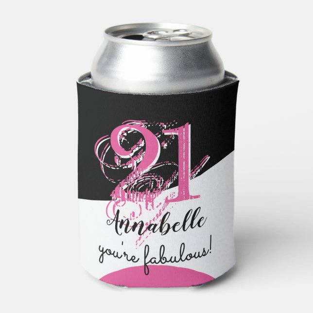 21st birthday 21 fabulous pink can cooler (Can Front)