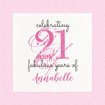 21st birthday 21 fabulous years pink Paper Napkins<br><div class="desc">Personalized celebrating 21 fabulous years in cool pink and black script typography.</div>