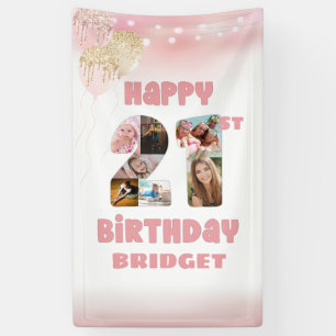 21st Birthday 7 Photo Collage Numbers Rose Gold Banner