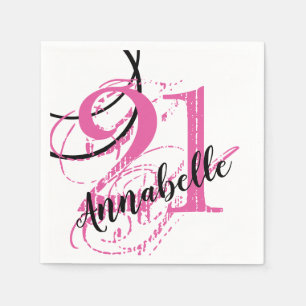 21st Birthday Abstract Pink Paper Napkins