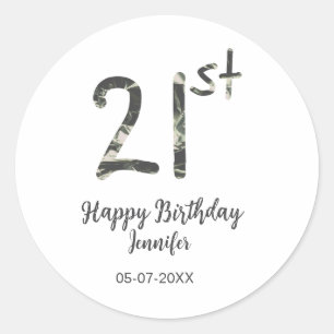 21st birthday add name date year black template go classic round sticker
