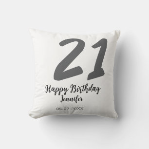 21st birthday add name date year black template go throw pillow