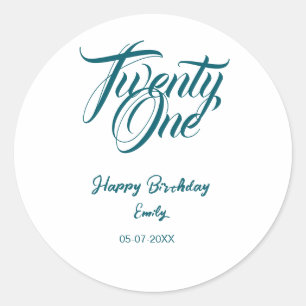 21st birthday add name date year blue template thi classic round sticker