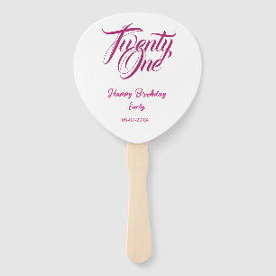 21st birthday add name date year pink template thi hand fan