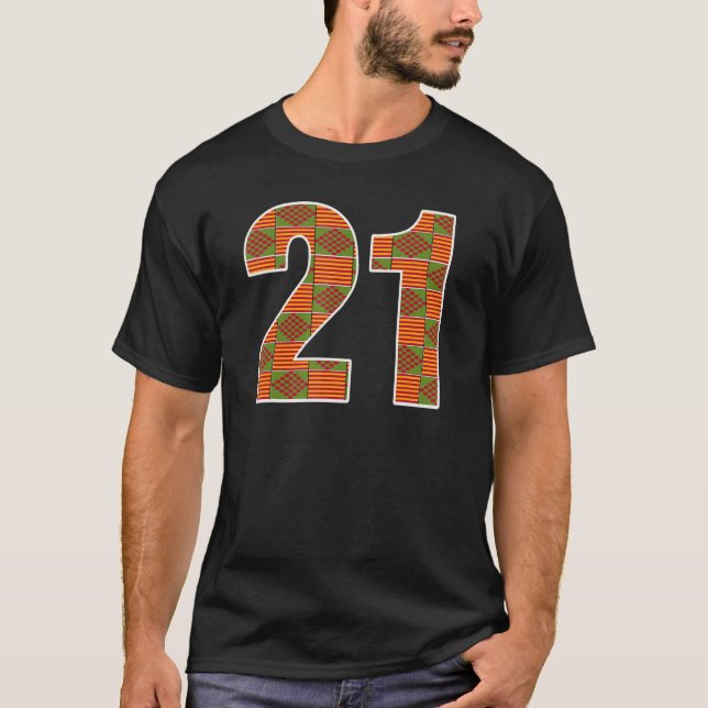 21st Birthday African American Kente Pattern T-Shirt (Front)