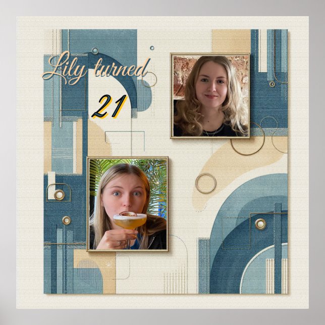 21st Birthday Almond blossom blue-cream  Poster (Front)