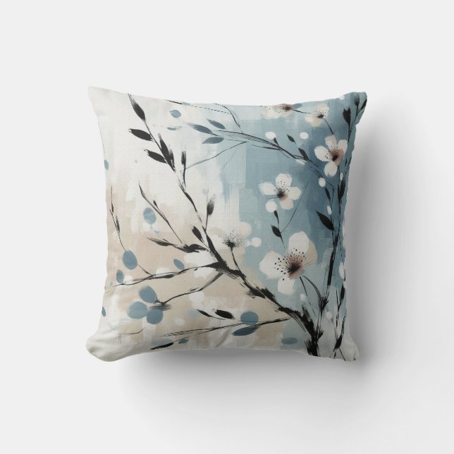 21st Birthday Almond blossom blue-cream  Throw Pillow (Front)