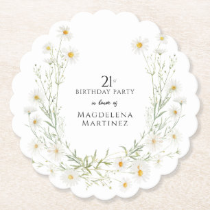 21st Birthday April Birthday Month Daisy Custom Paper Coaster