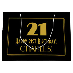 21st Birthday — Art Deco Inspired Look "21" & Na Large Gift Bag