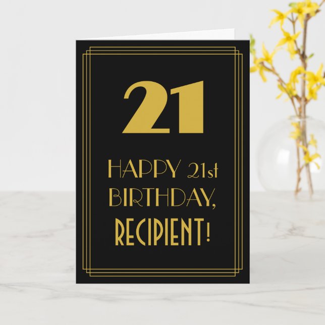 21st Birthday ~ Art Deco Inspired Look "21" & Name Card (Yellow Flower)