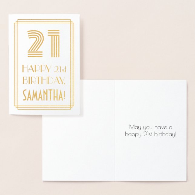 21st Birthday - Art Deco Inspired Look "21" & Name Foil Card (Display)