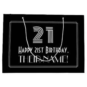 21st Birthday — Art Deco Inspired Look "21" & Name Large Gift Bag