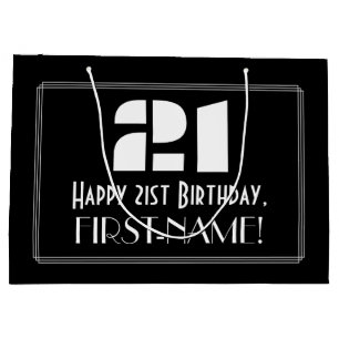 21st Birthday ~ Art Deco Inspired Look "21" + Name Large Gift Bag