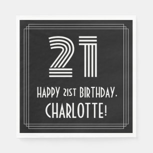 21st Birthday: Art Deco Inspired Look "21" + Name Napkin