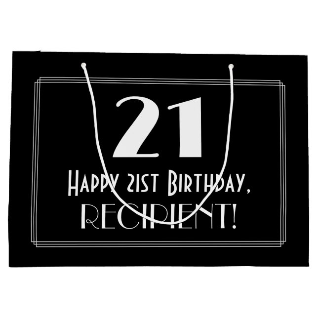 21st Birthday: Art Deco Inspired Style "21", Name Large Gift Bag (Back)