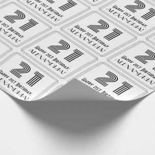 21st Birthday: Art Deco Inspired Style "21" + Name Wrapping Paper
