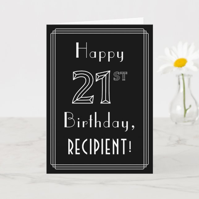21st Birthday: Art Deco Style # 21 & Custom Name Card (Small Plant)