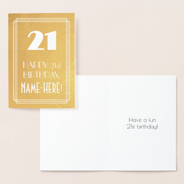 21st Birthday ~ Art Deco Style "21" & Custom Name Foil Card (Display)