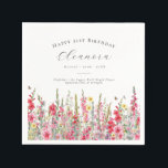 21st Birthday August Birth Flower Custom Napkin<br><div class="desc">Perfect table decor for an August birthday party. Pink gladiolus is the birth flower for that month. It forms a pretty watercolor bottom border on this floral personalized napkin. The birthday guest of honour's name, age and birthdate are placed above it using elegant calligraphy and typography. All text is editable....</div>