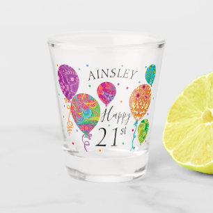 21st Birthday Balloons Monogram Name Shot Glass