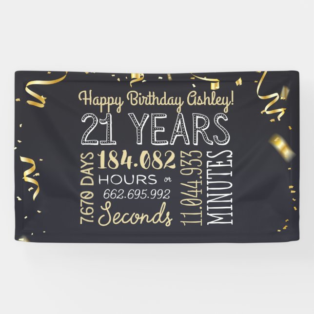 21st Birthday Banner - 21 Years in Hours & Seconds (Horizontal)