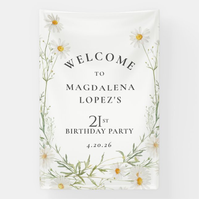 21st Birthday Banner April Birth Flower Daisy (Vertical)