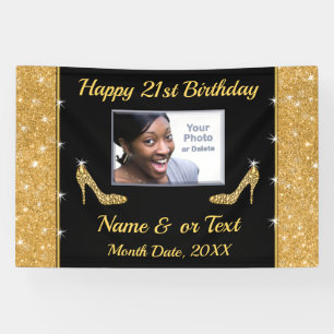 21st Birthday Banners Personalised, Black and Gold
