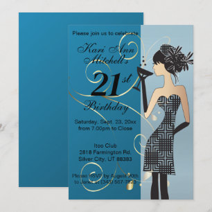 21st Birthday Bash Party - Blue Invitation