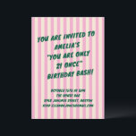 21st Birthday Bash Pink Green Retro Stripes Party Invitation<br><div class="desc">This birthday invitation features bold green lettering on soft pink and cream stripes for a playful, retro-inspired look. Designed to celebrate a 21st birthday in a fun, confident way, it’s perfect for bar parties, milestone celebrations, and lively nights out with friends. The text and event details are fully customizable to...</div>