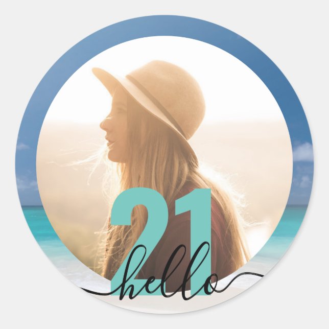 21st Birthday Beach Photo Personalized Classic Round Sticker (Front)