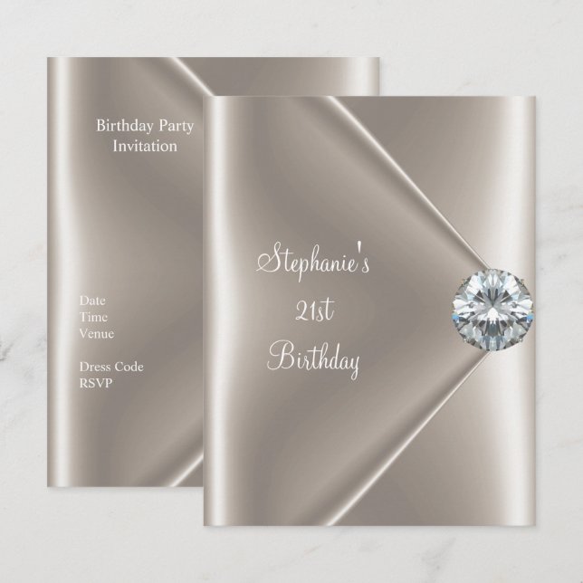21st Birthday Beige Cream Diamond Jewel 2 Invitation (Front/Back)