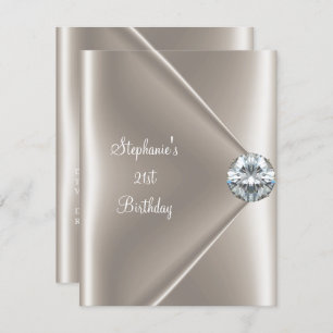 21st Birthday Beige Cream Diamond Jewel 2 Invitation